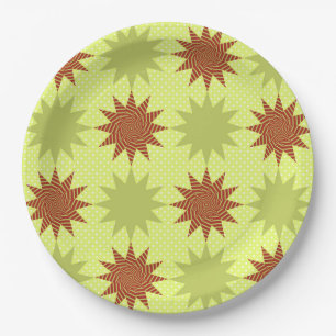 Prato De Papel Padrão geométrico de starburst em verde e vermelho