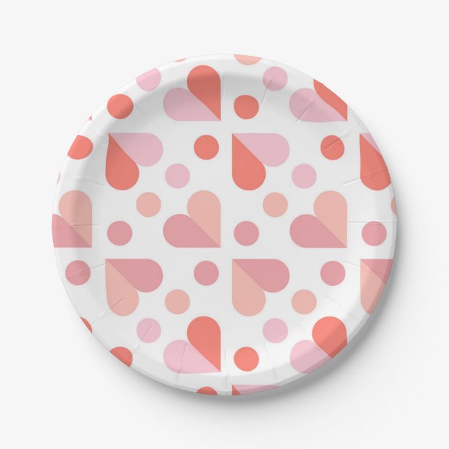 Prato De Papel Padrão Geométrico do Coração abstrato (Frente)