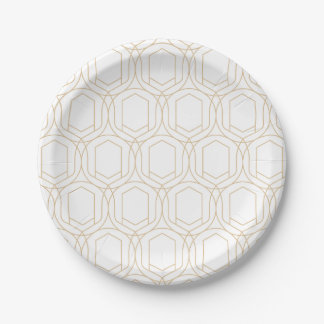 Prato De Papel Padrão geométrico dourado
