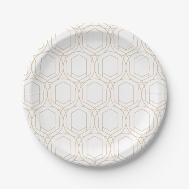 Prato De Papel Padrão geométrico dourado (Frente)