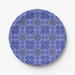 Prato De Papel padrão geométrico e floral azul
