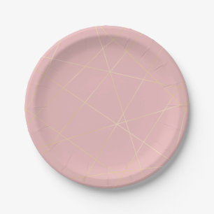 Prato De Papel Padrão geométrico elegante de ouro rosa-claro