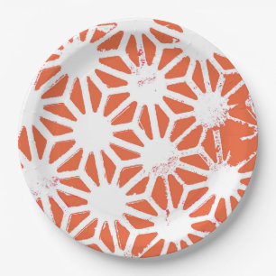 Prato De Papel Padrão geométrico em laranja e branco