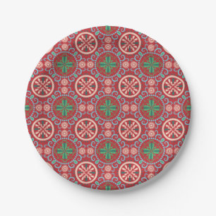 Prato De Papel Padrão geométrico ornamentado com motivos circular