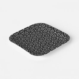 Prato De Papel Padrão Geométrico Preto Branco e Prata