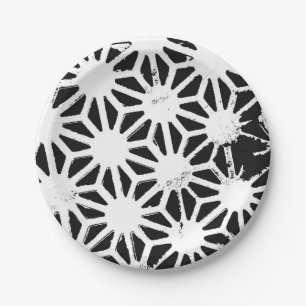 Prato De Papel Padrão geométrico preto-e-branco