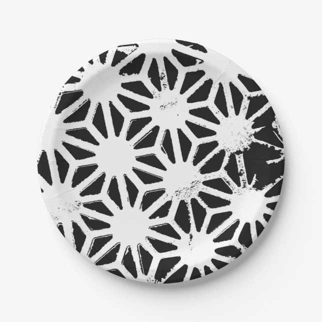 Prato De Papel Padrão geométrico preto e branco (Frente)