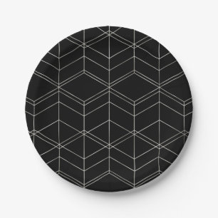 Prato De Papel Padrão Geométrico Preto e Prata da Chic Script