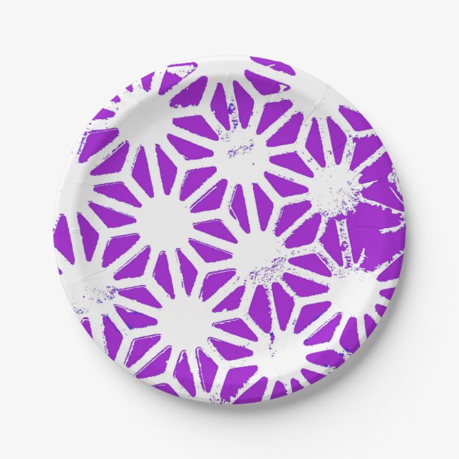 Prato De Papel Padrão geométrico roxo real (Frente)