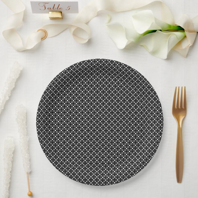 Prato De Papel Padrão Geométrico Simples Branco Preto (Casamento)