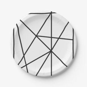 Prato De Papel Padrão Geométrico Simples Preto e Branco Chique
