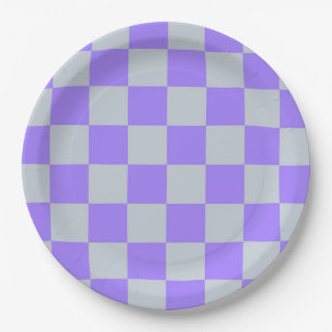 Prato De Papel Padrão Gingham Verificado Roxo