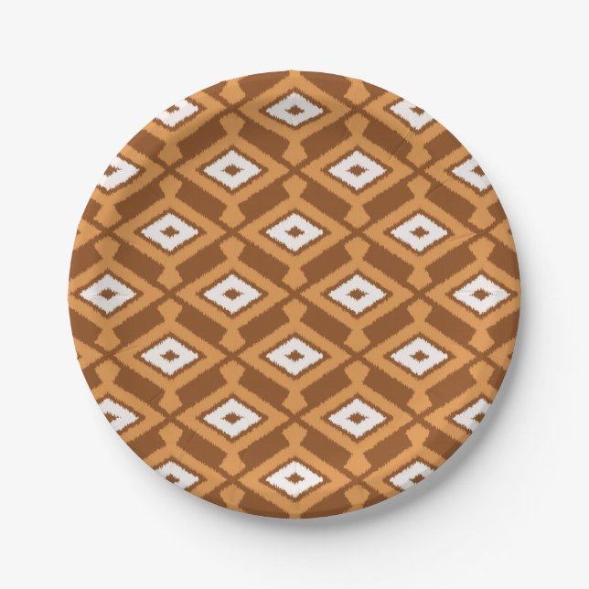Prato De Papel Padrão Ikat - Castanho, ferrugem e creme (Frente)