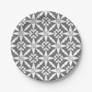 Prato De Papel Padrão Ikat Star - Cinza / Cinza e branco