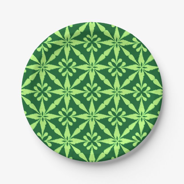 Prato De Papel Padrão Ikat Star - Verde Escuro (Frente)