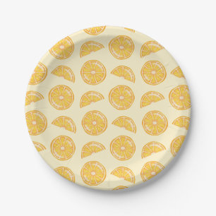 Prato De Papel Padrão Ilustrado de Fatias de Fruta Cítrica Laranj
