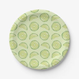 Prato De Papel Padrão Ilustrado de Fatias de Fruta Cítrica Lima V