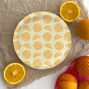 Prato De Papel Padrão Ilustrado de Fruta de Citros Laranja