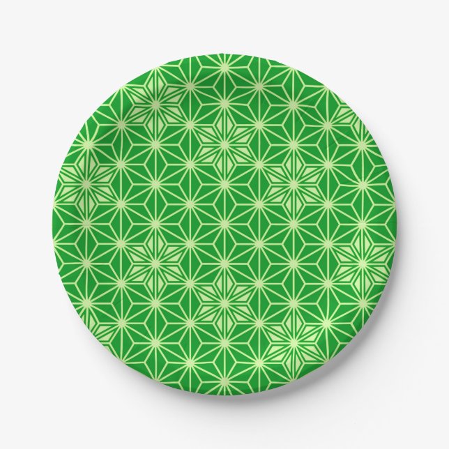 Prato De Papel Padrão japonês Asanoha - esmeralda verde (Frente)