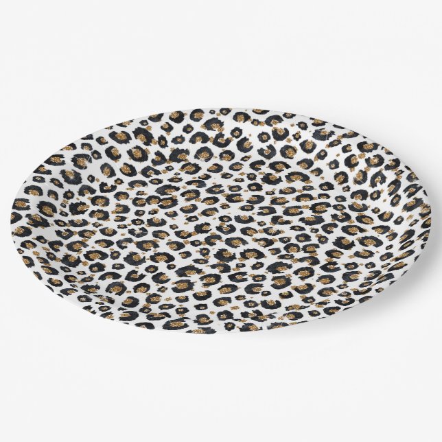 Prato De Papel Padrão-Leopardo Dourado Elegante (Inclinado)