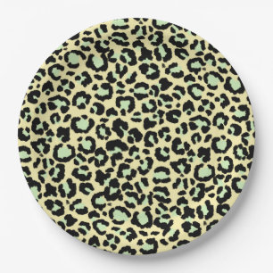 Prato De Papel Padrão-leopardo em Mint Green em aveia
