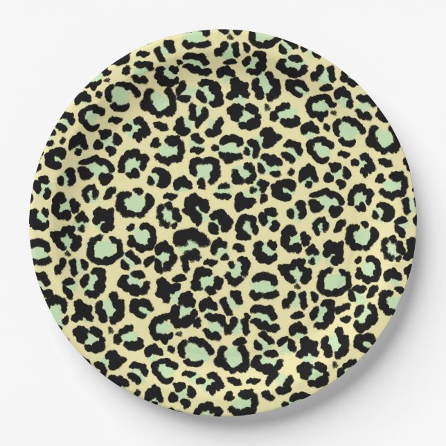Prato De Papel Padrão-leopardo em Mint Green em aveia (Frente)