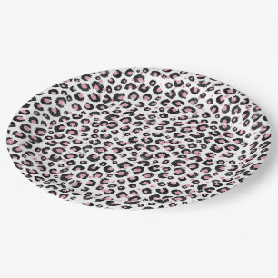 Prato De Papel Padrão-Leopardo Negro-Dourado Elegante Rosa
