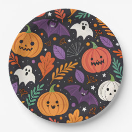 Prato De Papel Padrão Mágico de Halloween Fofo