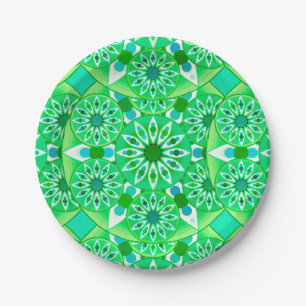 Prato De Papel padrão Mandala, esmeralda verde e pavão