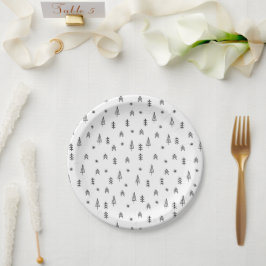 Prato De Papel Padrão Minimalista da Floresta Negra e Branca de I