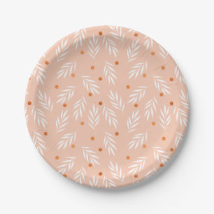 Prato De Papel Padrão Moderno de Folhas Florais Apricot Rosa