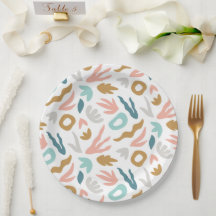 Padrão Moderno de Formas Abstratas Boho em Verde Á