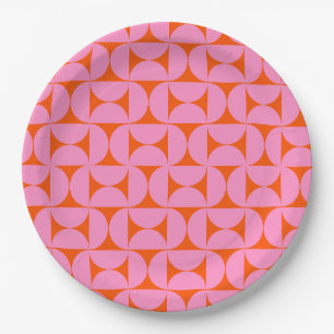 Prato De Papel Padrão Moderno De Meio século Rosa E Laranja