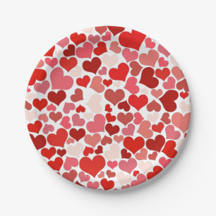 Prato De Papel Padrão Mosaico Corações Vermelhos de Amor