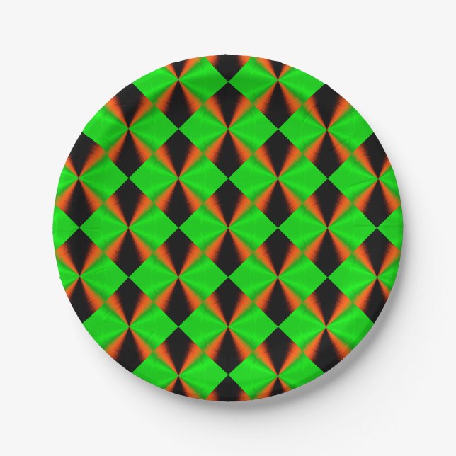 Prato De Papel Padrão na moda Verde Laranja Preto (Frente)