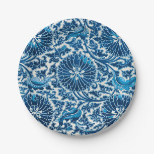 Prato De Papel Padrão Ornamental Ornamental Vintage Blue