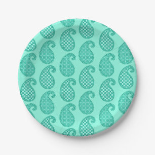 Prato De Papel padrão Paisley, aqua e turquesa