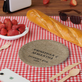 Prato De Papel Padrão personalizado de burlap natural do casament