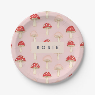Prato De Papel Padrão Personalizado de Cogumelo Vermelho Rosa-Ros
