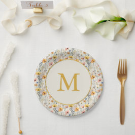 Prato De Papel Padrão Personalizado de Flores de Campo em Gouache