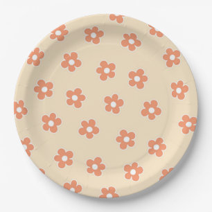 Prato De Papel Padrão Preppy Peach White Hippie Flower