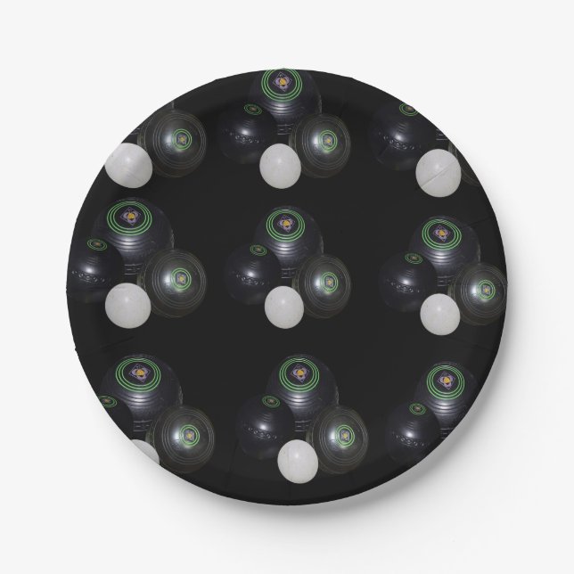 Prato De Papel Padrão Preto E Branco De Bolinhos, (Frente)