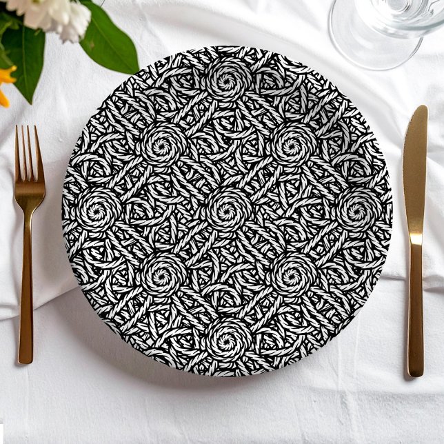 Prato De Papel Padrão preto e branco trançado (Criador carregado)