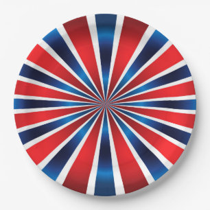 Prato De Papel Padrão radial vermelho branco azul