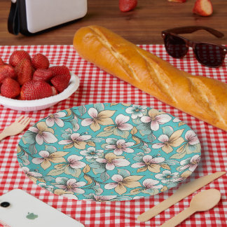 Prato De Papel Padrão repetitivo de temas de flores