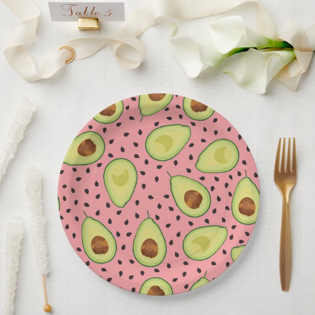 Prato De Papel Padrão rosa Avocado (Casamento)