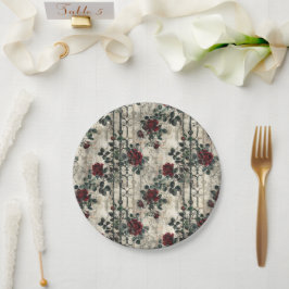 Prato De Papel Padrão Rosa de Jardim Gótico Vitoriano