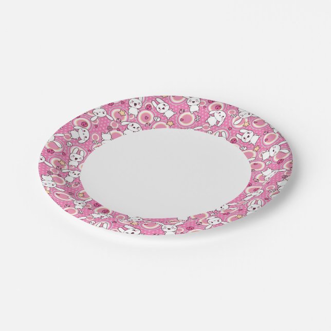 Prato De Papel padrão rosa kawaii (Inclinado)