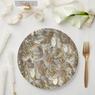 Prato De Papel Padrão Rosa Marfim – Arte Floral Elegante