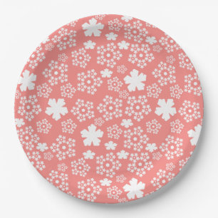 Prato De Papel Padrão Rosa & White Star & Snowflake
